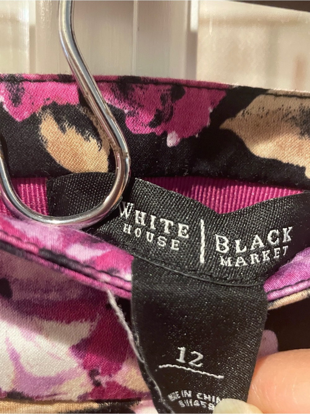 White House Black Market Black Floral Pleated Skirt with Purple and White Blooms - Picture 4 of 6